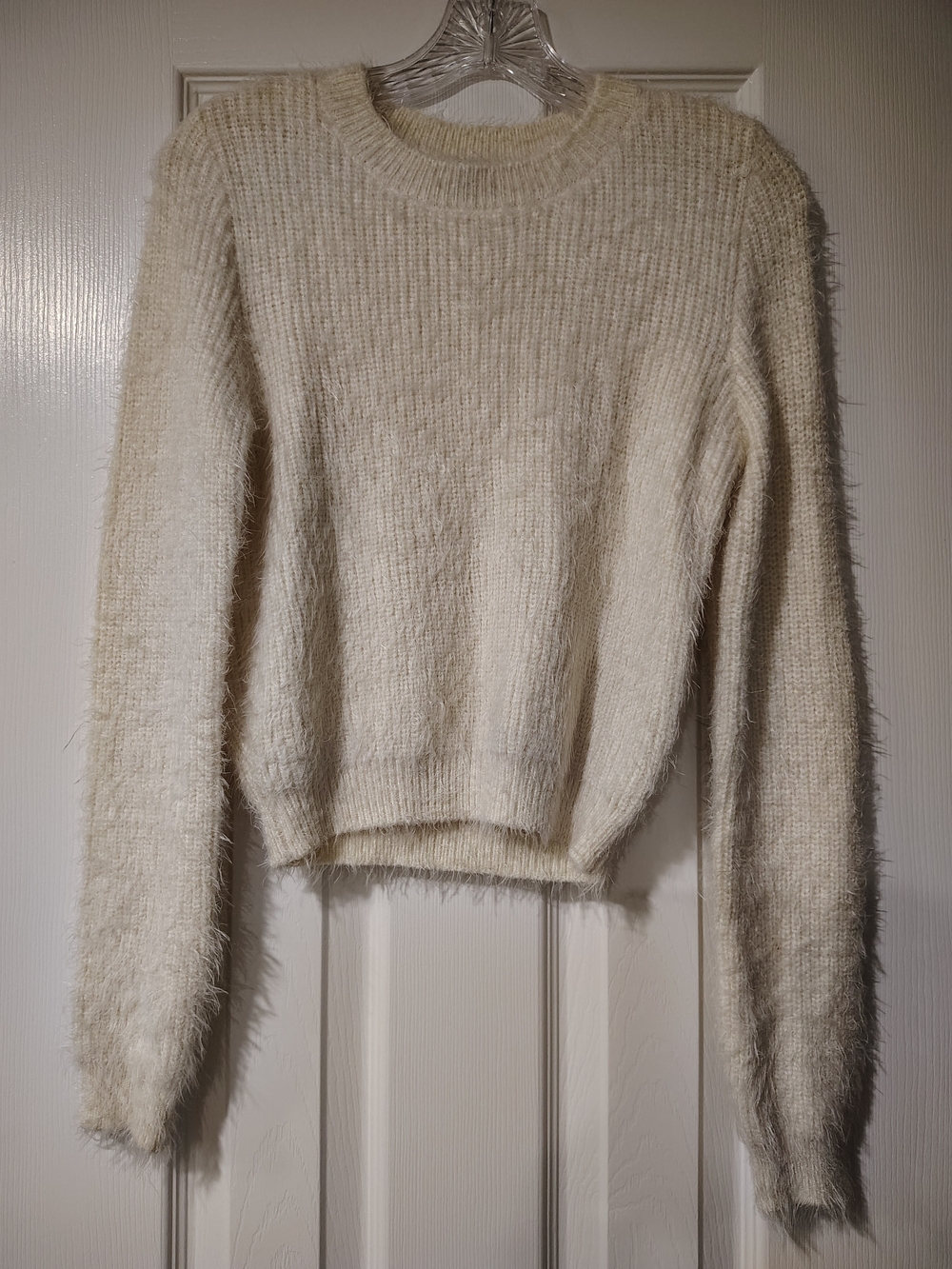 Forever 21 Cream Fuzzy Crewneck Sweater